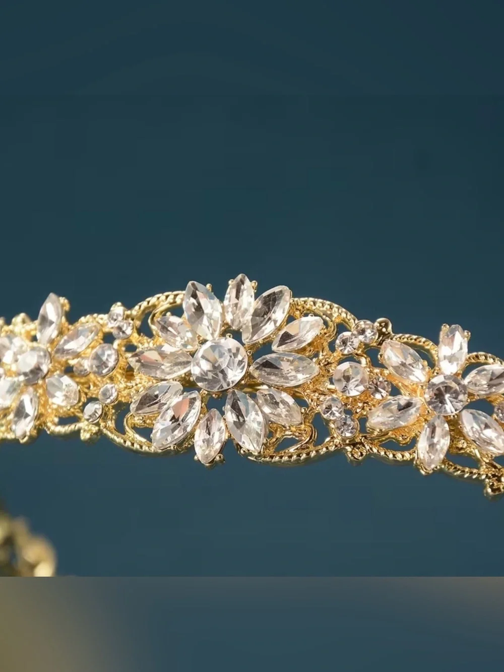 A Golden Flower Rhinestone Princess Headband Tiara.